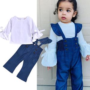 Nouveaux ensembles de vêtements pour enfants tendance, ensembles de vêtements pour filles d'été, t-shirt à manches longues décontracté + pantalon à bretelles, 2 pièces, ensembles de vêtements pour filles - Product Image 1