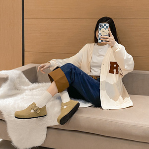 Custom Logo Boston Slippers Women Big Size Wooden Mule <b>Clogs</b> Comfortable Cork Soft Genuine Leather EVA Flat All Seasons Rubber - Product Image 5