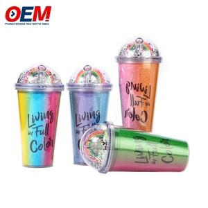 Taza de doble pared de PP personalizada con pajita OEM 450mL taza de plástico hecha de alta calidad taza de agua de oso lindo - Product Image 2