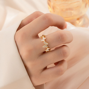 Butterfly Open Ring Gold Plated Pave Setting Enamel Insect Design Fashion Jewelry Gift For Women - Product Image 2