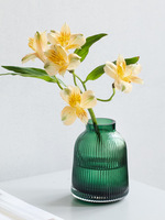 Vase en verre Art Déco vert à motif vertical – Contenant artistique pour fleurs, culture hydroponique, fleurs fraîches, mariage, maison