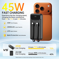 Power Bank Portabel 20000mAh 45W Pengisian Cepat dengan Kabel Ganda Terintegrasi, Layar Digital, Logo Kustom A308