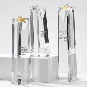 Trophée étoile en cristal K9 personnalisé, <span class=keywords><strong>plaque</strong></span> pilière inclinée gravée sur mesure pour la reconnaissance des champions des ventes et l'excellence corporative - Product Image 1