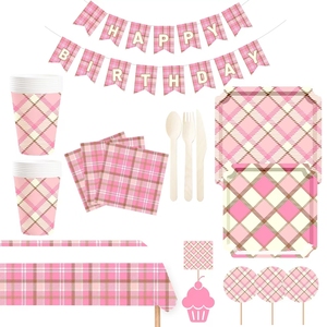 DAMAI Pink Diamond <b>Square</b> Party Tableware <b>Set</b> with Disposable Paper <b>Plates</b> Cups Napkin for Tea Party Supplies - Product Image 2