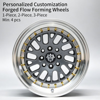 Jantes en aluminium Flowtone de haute qualité, 15 pouces, 4x100/114.3, gris canon, lèvre usinée, rivets, design maillé, pour Honda, Toyota, Mazda