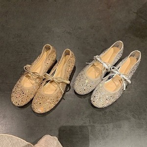 Zapatos Planos de Mujer con Punta Redonda y Pedrería, Bailarinas con Lentejuelas, Transpirables, con Suela de PU y Correa en T - Product Image 1
