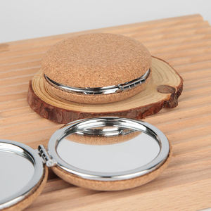 Promotional Custom logo High-quality Round Double-sided Travel Bamboo Chrome-plated Metal Double Pocket Mirror Makeup Mirror