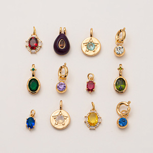 Collana pendente da 12 <span class=keywords><strong>Birthstone</strong></span> base in acciaio inossidabile catena fai da te 18K Color oro galvanica sottovuoto forno zircone pietra principale - Product Image 1