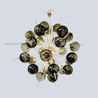 Lustre Sputnik en verre fumé fait main, style mid-century, en laiton, pour salon et salle à manger