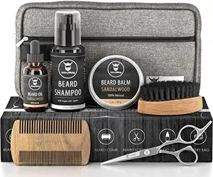 Nouveaux kits de toilettage pour hommes baume à barbe et ciseaux à huile faits à la main peigne en bois et ensemble de brosses à barbe en poils de sanglier naturels
