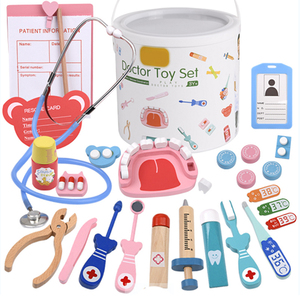 Bébé apprentissage précoce jeu de simulation de dentiste jouets en bois médecin médical seau jouet ensemble - Product Image 2