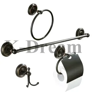 Modern Sanitary Hardware Black Color Towel Rack Bathroom Towel Rack Accessories High Quality Brass Wall Hung Toilet Fitting Set