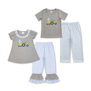 เสื้อผ้าเด็กสำหรับเทศกาลอีสเตอร์ ขายส่งจำนวนมาก ลายตารางหมากรุก ปักลายกระต่าย ชุดกระต่ายอีสเตอร์สำหรับฤดูร้อน - Product Image 6