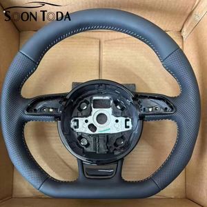 Volante de coche de cuero completo con costuras blancas y perforaciones parciales, con calefacción, para Audi <span class=keywords><strong>2013</strong></span> 2015 B8 A7 S5 Rs4 <span class=keywords><strong>s</strong></span> <span class=keywords><strong>Line</strong></span> A5 8t B9 S4 - Product Image 1