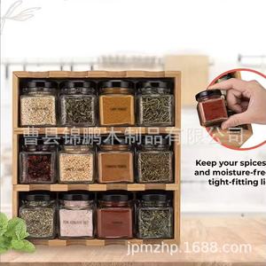 ชั้นวางเครื่องเทศไม้ไผ่ 3 ชั้น 12 ช่อง สำหรับจัดเก็บเครื่องปรุงรสในครัวและเมล็ดกาแฟแบบสุญญากาศ - Product Image 3