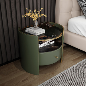 Modern Luxury Glass Top Nightstand Home Design Solid Wood <strong>Round</strong> Night Stand <strong>Bedside</strong> <strong>Tables</strong> - Product Image 3
