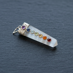 Rozrin Crystals Quartz Healing Chakra Flat Pencil Pendants Natural Crystal Classic Reiki Gemstone Jewelry Rhinestone Women Men - Product Image 2