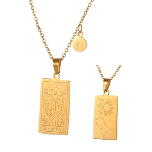 Collar de Cadena con Colgante Doble de Acero Inoxidable Plateado y Dorado con Cartas del Tarot y 12 <span class=keywords><strong>Signos</strong></span> del Zodiaco Chino, Joyería para Hombres y Mujeres - Product Image 5