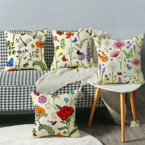 MA-239 Housses de coussin de la ferme Taies <span class=keywords><strong>d</strong></span>'<span class=keywords><strong>oreiller</strong></span> <span class=keywords><strong>d</strong></span>écoratives en lin, fleur et <span class=keywords><strong>papillon</strong></span> - Product Image 3