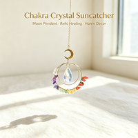 Attrape-soleil en cristal naturel Chakra, pendentif lune, pierre brute en éclats, prisme, ornement suspendu pour fenêtre, guérison Reiki, décoration intérieure, cadeau