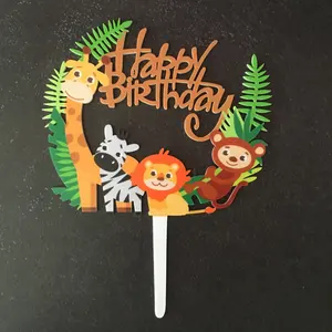 UFOGIFT Happy Birthday Cake Toppers Animal Decorations Party Supplies Jungle Theme Party Decorations Giraffe Safari Cake Topper