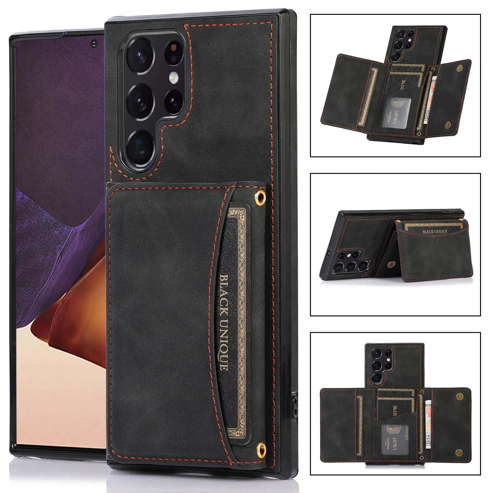 charm kickstand Leather Case Compatible with samsung s22 ultra PU Flip Stand Card Wallet Phone Cover For samsung s22