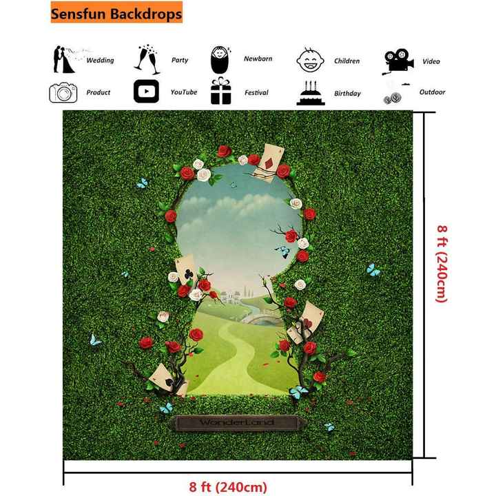 Tapestry 8x8ft Green Vinyl Wonderland Photo Backdrop Fantasy Fairy Tale Newborn Cake Table Banner for Baby Shower Birthday Paper