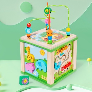 Jouet Montessori <span class=keywords><strong>en</strong></span> <span class=keywords><strong>bois</strong></span> pour bébé, multifonctions, labyrinthe de perles, xylophone, horloge, trieur de formes, <span class=keywords><strong>cube</strong></span> d'activité pour l'apprentissage précoce - Product Image 2