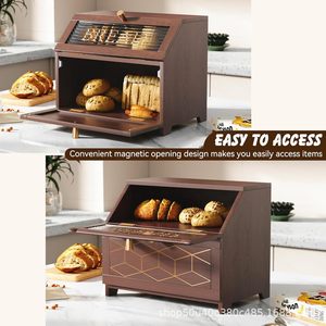 Wooden Bread Box Double Layer With Handle <b>Kitchen</b> Countertop Storage Container Rectangle Shape For Baking And Pastry - Product Image 4