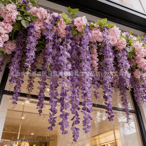 Vignes de glycine artificielles roses et violettes pour décorations de plafond de mariage, décorations extérieures, verdure spirale en plastique - Product Image 2