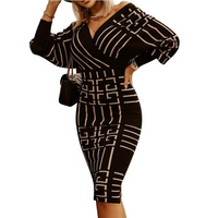 Robe moulante tricotée élégante pour femme, style décontracté et sexy, sans bretelles, taille empire, motif géométrique, vente en gros personnalisée HZ