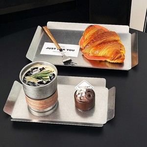 Plateau de service rectangulaire en acier inoxydable, plateau vintage, plateau pour le petit-déjeuner, plateau pour les collations et les desserts, pour café, restaurant, salon de thé - Product Image 3