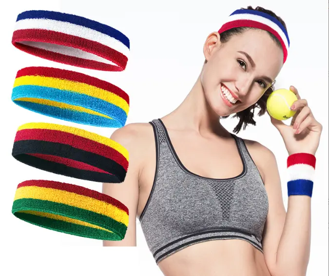 Logo personalizzato Mix Color sport cinturino da polso ricamo morbido panno di spugna di cotone lavorato a maglia sudore esercizio atletico braccialetto della fascia del sudore