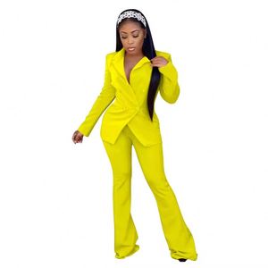 Nuovo Elegante Completo Casual da Donna, Set Due Pezzi <span class=keywords><strong>con</strong></span> Motivo Tinta Unita, <span class=keywords><strong>Outfit</strong></span> <span class=keywords><strong>con</strong></span> Giacca <span class=keywords><strong>con</strong></span> Colletto a Risvolto e Pantaloni per l'Autunno - Product Image 4