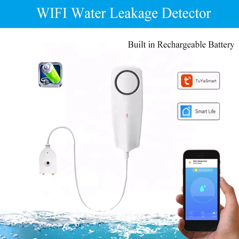 Sensor de fugas de agua inteligente, Detector de fugas de agua con alarma por aplicación, WiFi, para el hogar