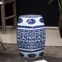 Nouveau tabouret tambour en céramique de porcelaine bleue et blanche de style antique chinois, support à fleurs pour balcon, chaise de décoration pour salon, tabouret à chaussures