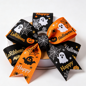 28mm Luxury Polyester <b>Ribbon</b> Customized Printed Gold Foil Embossed With Logo Grosgrain <b>Ribbon</b> for Halloween Packing Gift - Product Image 3