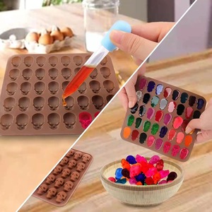 HY Gummy moules à bonbons en Silicone 40 grilles Mini tête de crâne moule à chocolat Gummie avec compte-gouttes - Product Image 5