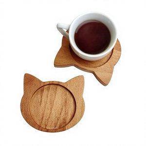 แผ่นรองแก้วรูปแมวไม้ ทนความร้อน สำหรับถ้วยชา ดีไซน์น่ารัก - Product Image 1
