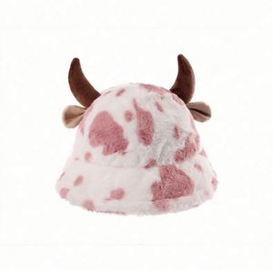 New Style Autumn Fashion Fuzzy Trendy Cow Pattern Print Plush Fisherman <b>Warm</b> Thick Winter Bucket <b>Hat</b> Women - Product Image 5