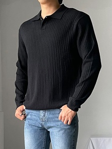 Polo personalizado para <span class=keywords><strong>hombre</strong></span>, camisa de manga larga negra, viscosa cálida, suelta, de <span class=keywords><strong>punto</strong></span>, para invierno - Product Image 5