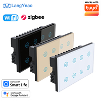 Interruptor de Luz Táctil Inteligente LangYeao de 8 Canales, Estándar del Reino Unido, WiFi Zigbee, Monitoreo de Energía, Bloqueo Infantil, Compatible con Alexa y Google Home