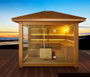 Sauna Eléctrica de Diseño Moderno para Exteriores, <span class=keywords><strong>Madera</strong></span> de <span class=keywords><strong>Cedro</strong></span> Rojo Sólido, Cuarto de Vapor Seco, Panel de Control Computarizado, Relajación con Vapor Seco para la Salud - Product Image 4