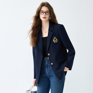 Black Suit Jacket Women Solid Color Polyester Blazer With Pocket Design For Petite Fit - Product Image 3