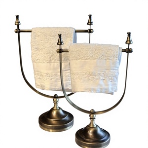 Double Tier Metal Towel Rack Standing Rectangle Shape Traditional Bathroom Organizer Durable Cast Iron Design - Product Image 1