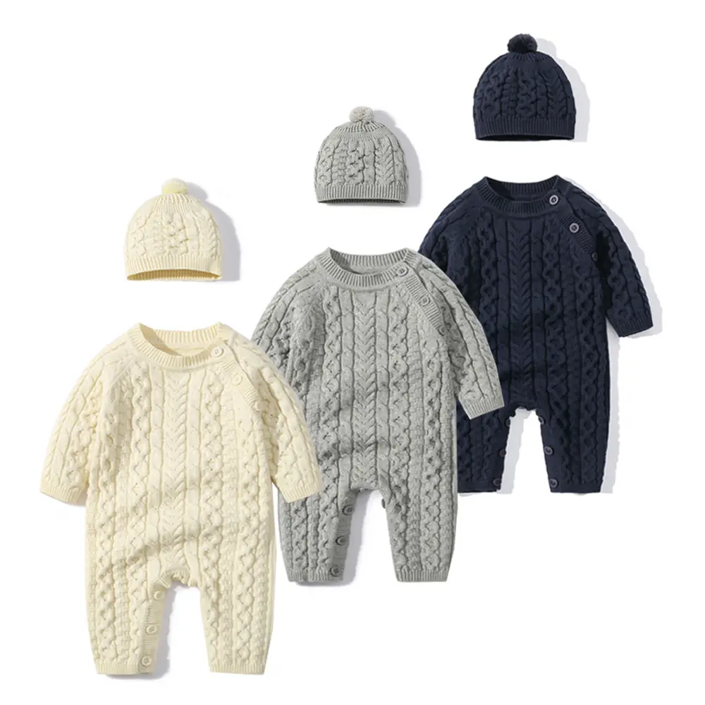 Maglione lavorato a maglia per neonato Casual di alta qualità all'ingrosso Set per bambini Cardigan a maniche lunghe tute per bambini Set invernale con cappello