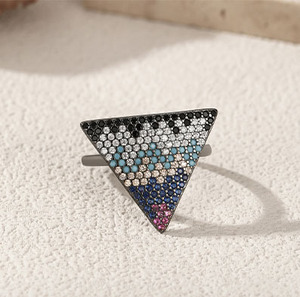 S925 Sterling <b>Silver</b> Gradient Color Crystal Triangle Geometric <b>Ring</b> Unique Bold <b>Adjustable</b> Fashion Decor <b>Ring</b> For Women - Product Image 4
