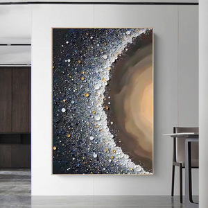 Pintura al Óleo Abstracta, Cielo Estrellado, Marco Dorado Rectangular, Arte Moderno Minimalista para Pared de Sala de Estar - Product Image 1