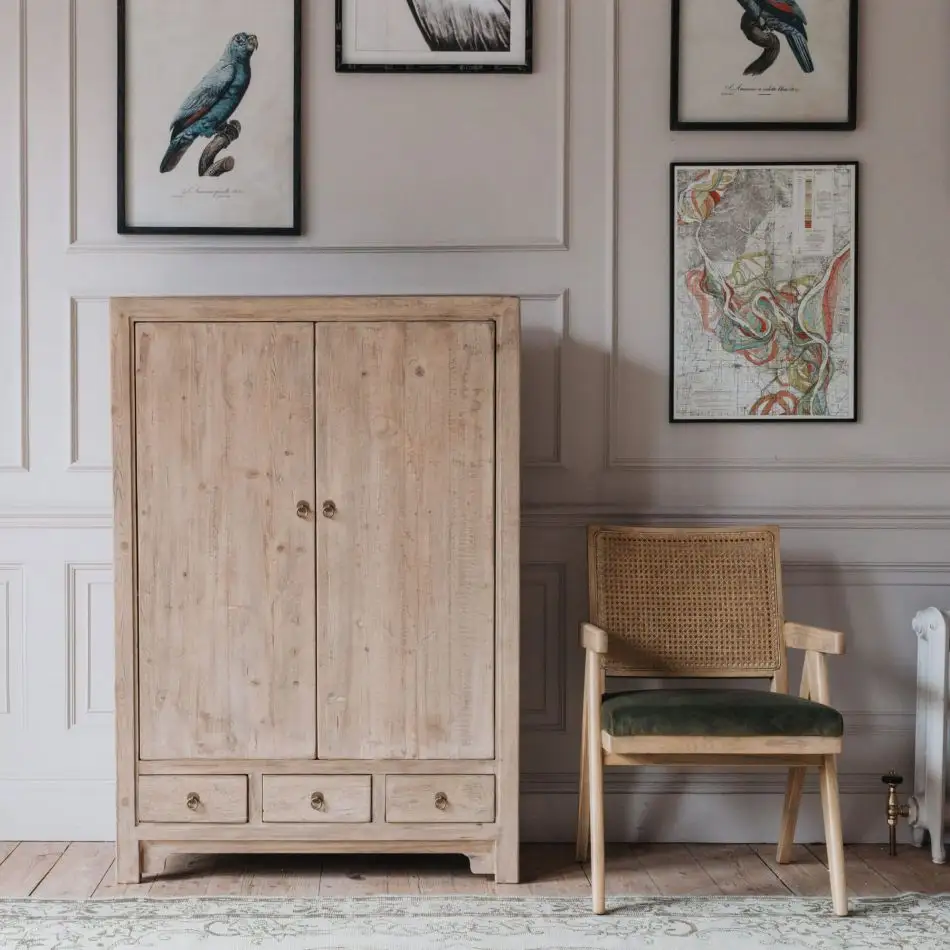 Aparador antiguo de madera reciclada, muebles de sala de estar con acabado natural
