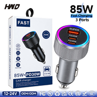 Adaptateur d'alimentation personnalisé 85W GaN Tech PD3.0 Type-A Type-C Triple Port avec éclairage ambiant RGB pour caméra de voiture